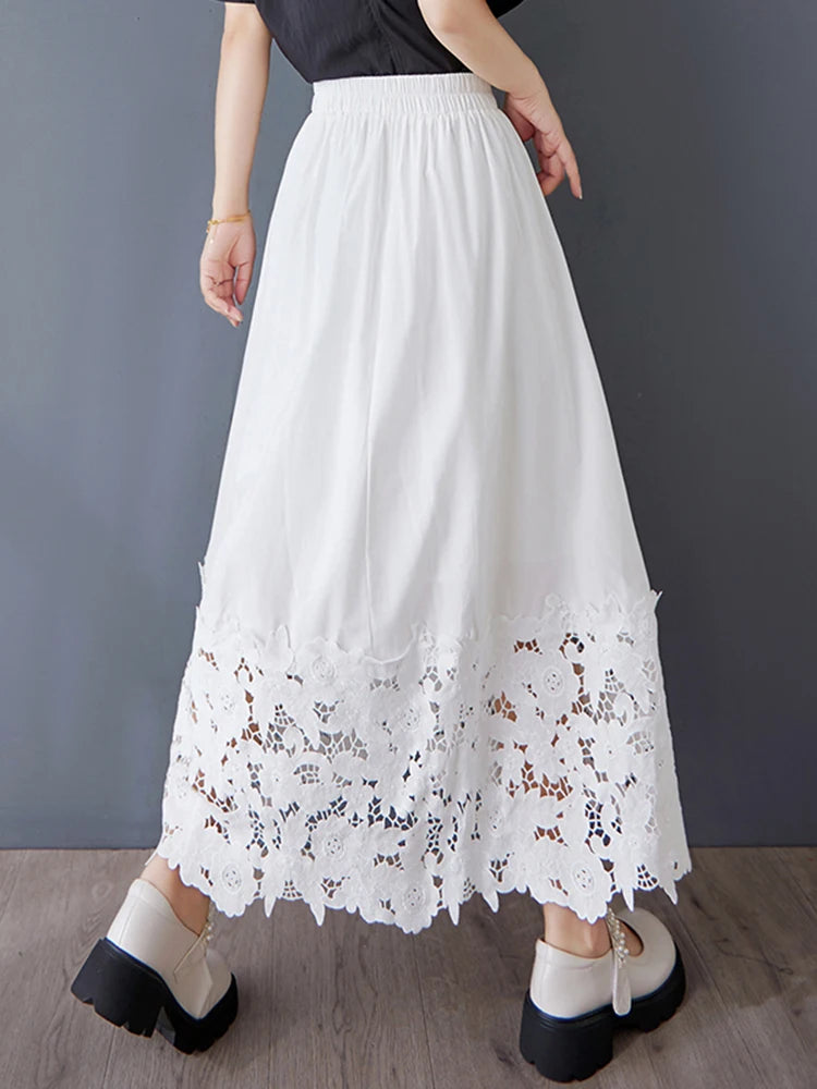 XITAO Irregular Hollow Out Skirt Casual Solid Color All-match Women Simple Fashion Temperament A-line Slimming Skirt GYX1587