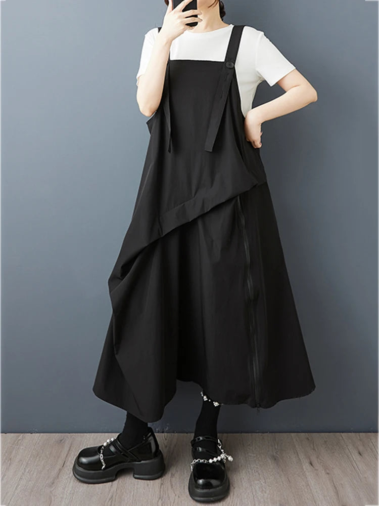 XITAO Button Irregular Zipper Dress Casual Solid Color Simple New Arrival Fashion All Match Slimming Summer Female Dress ZMY1234