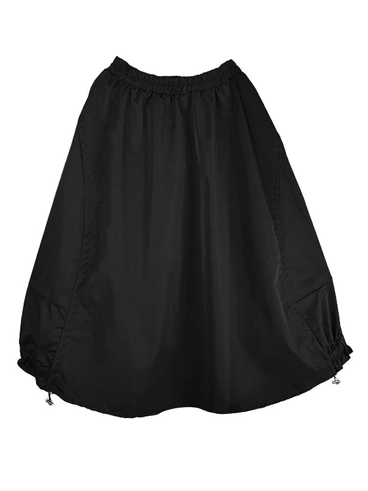 XITAO Shirring Edible Tree Fungus Patchwork Skirt Solid Color Elastic Waist Loose A-line Temperament Slim Casual Skirt ZMY1230