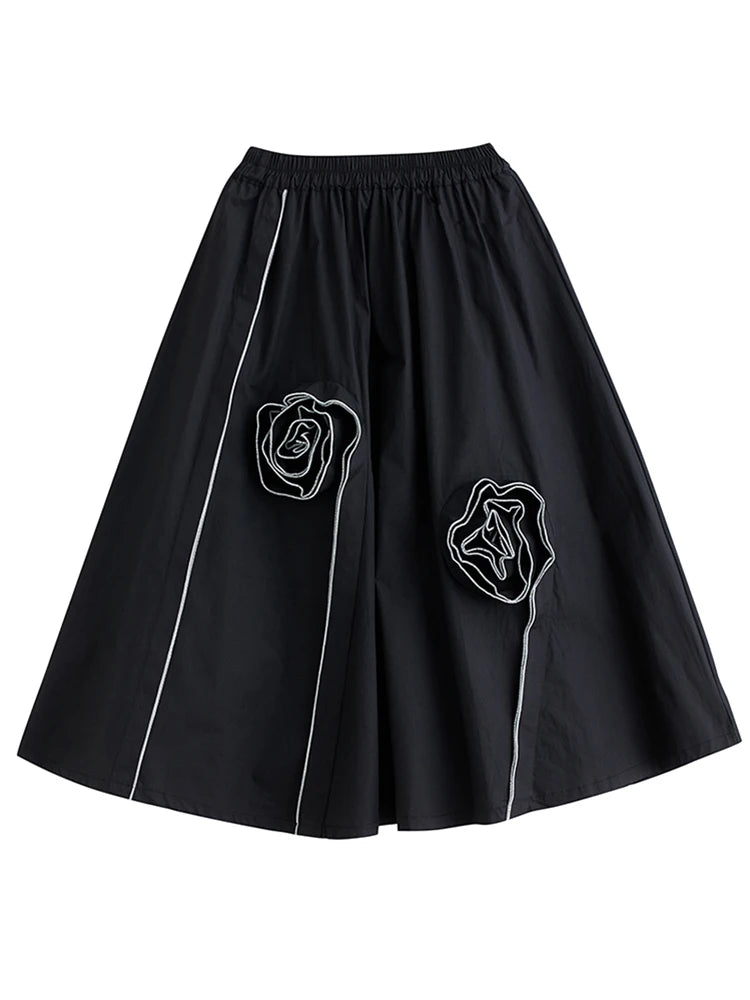XITAO Three-dimensional Decoration Skirts Solid Color Patchwork Pocket Elastic Waist Loose Casual Skirts Summer New ZY8839