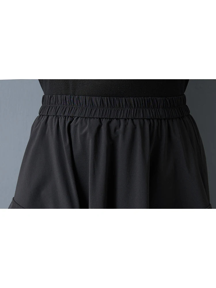 XITAO Pocket Drawstring Loose Skirts Solid Color Elastic Waist Casual All-match Slimming Patchwork Summer Woman Skirts ZMY1297