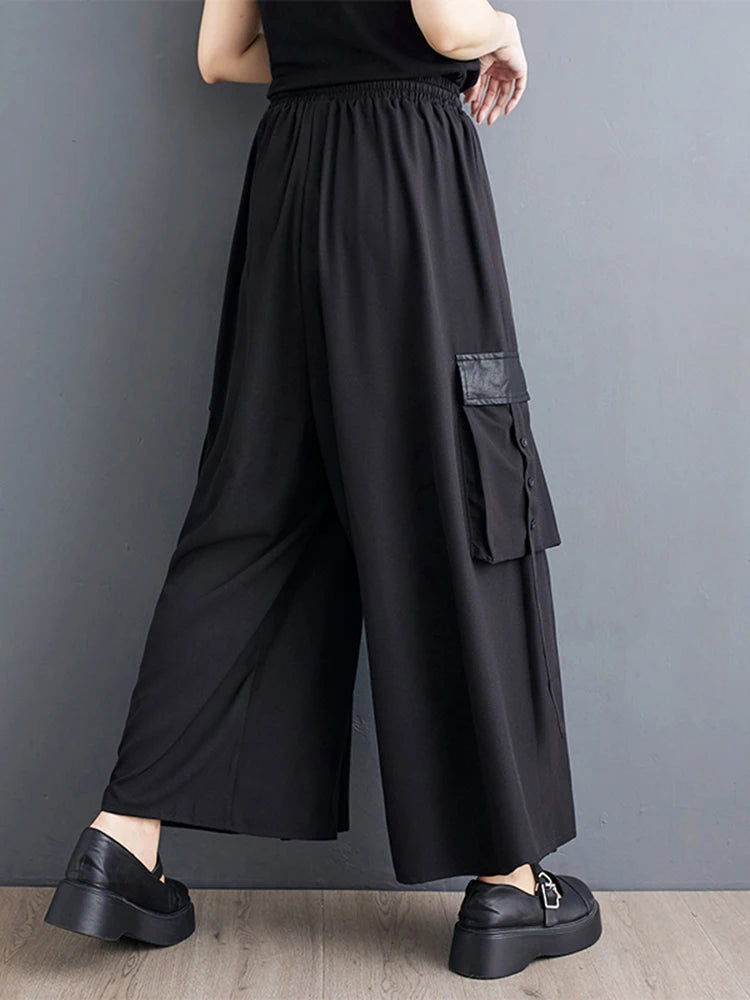 XITAO Elastic Waist Pocket Lace-up Pant Casual Solid Color New Wide-leg Slimming Fashion Leisure Spring Women Pant GYX1548