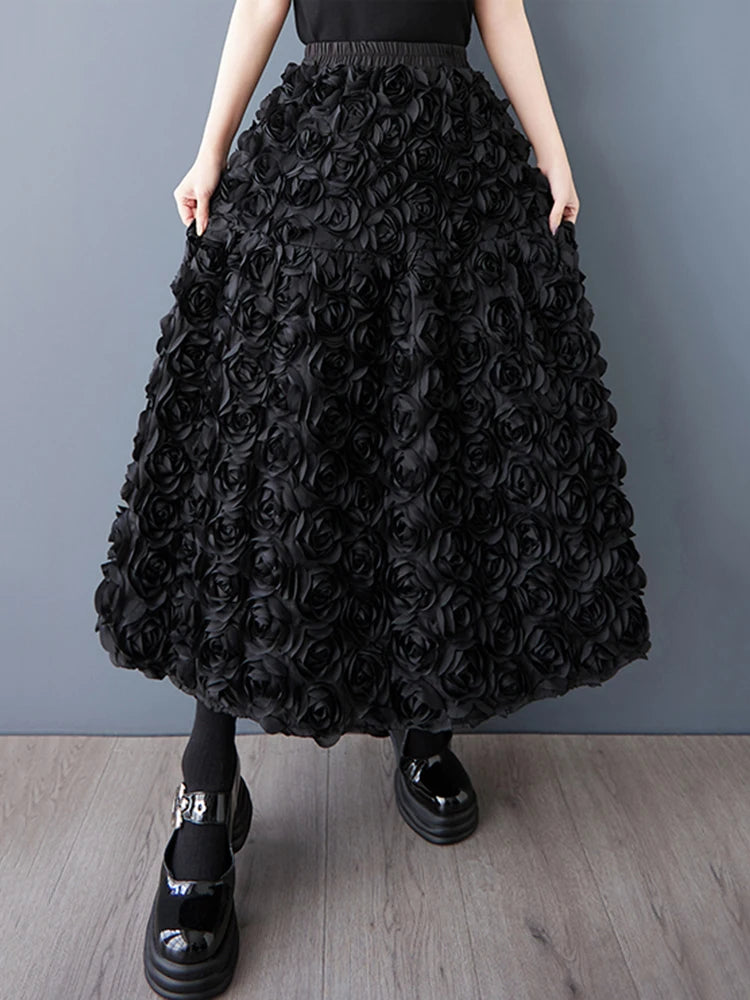 XITAO Loose Irregular Female Elastic Waist Skirt New Personality Flower Women Casual All-match Elastic Waist Skirt ZMY1067