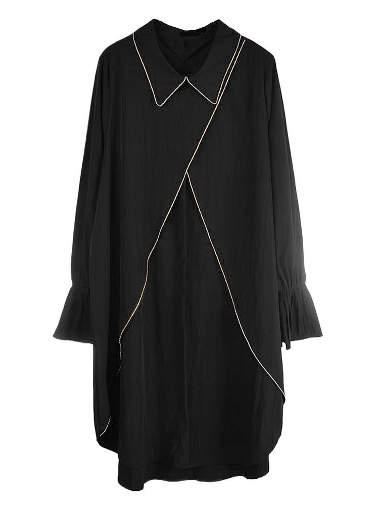 XITAO Trendy Full Sleeve False Two Pieces Dress Casual A-line Knee-length New Hong Kong Loose Fitting Spring Dress GMM1353