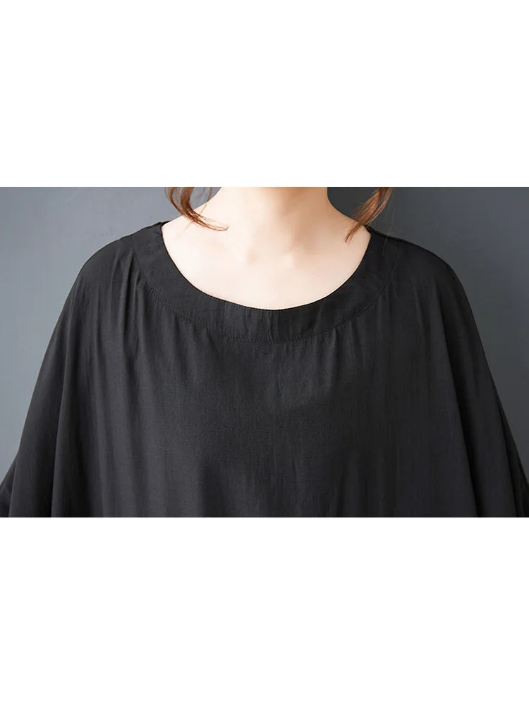 XITAO Asymmetrical Solid Color Patchwork Dress Loose Pullover Bat Wing Sleeve Temperament Summer Woman Slimming Dress ZMY1349