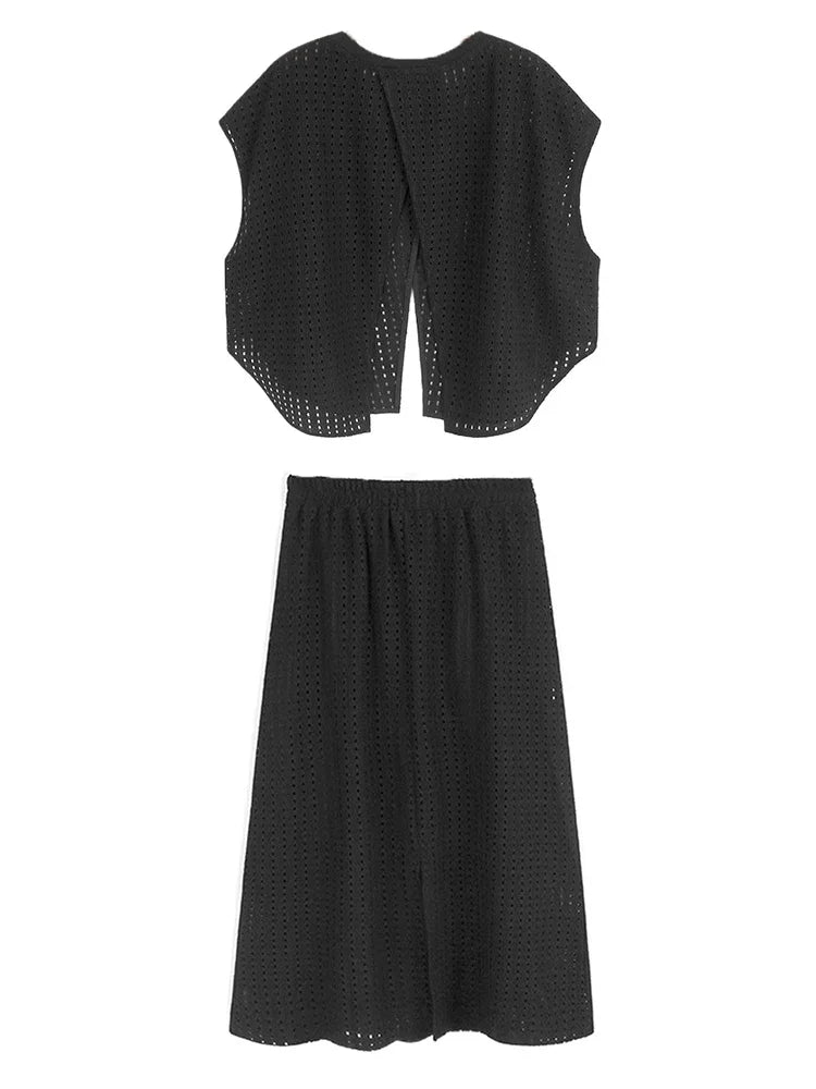 XITAO Irregular Sleeveless Loose Set Solid Color Casual Hollow Out O-neck Temperament Simple Summer Woman Two-piece Sets ZMY1292