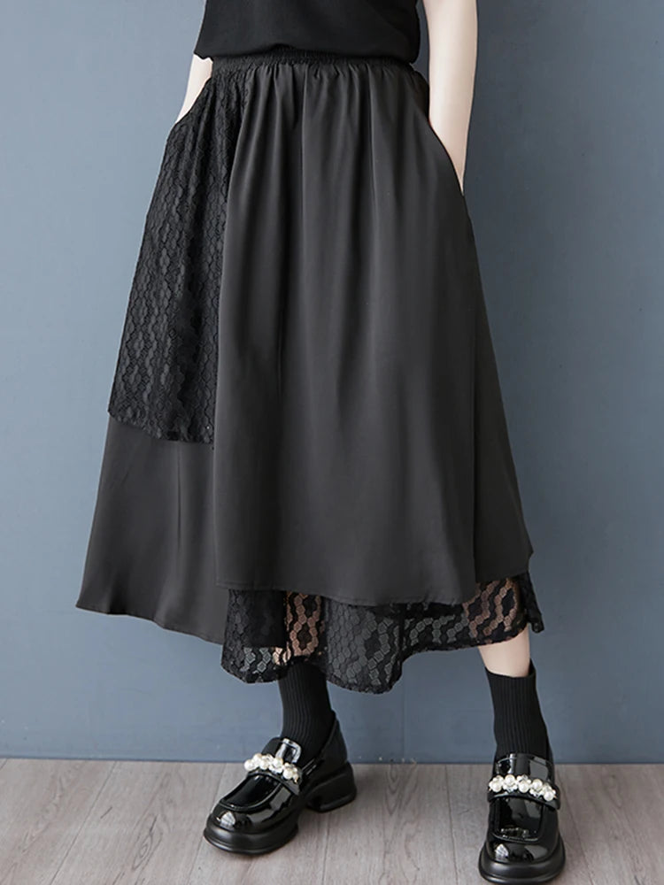 XITAO Patchwork Mesh Asymmetric Skirt Casual Solid Color Wide-leg Loose Fitting New Slimming Korea Spring Female Skirt GYX1526