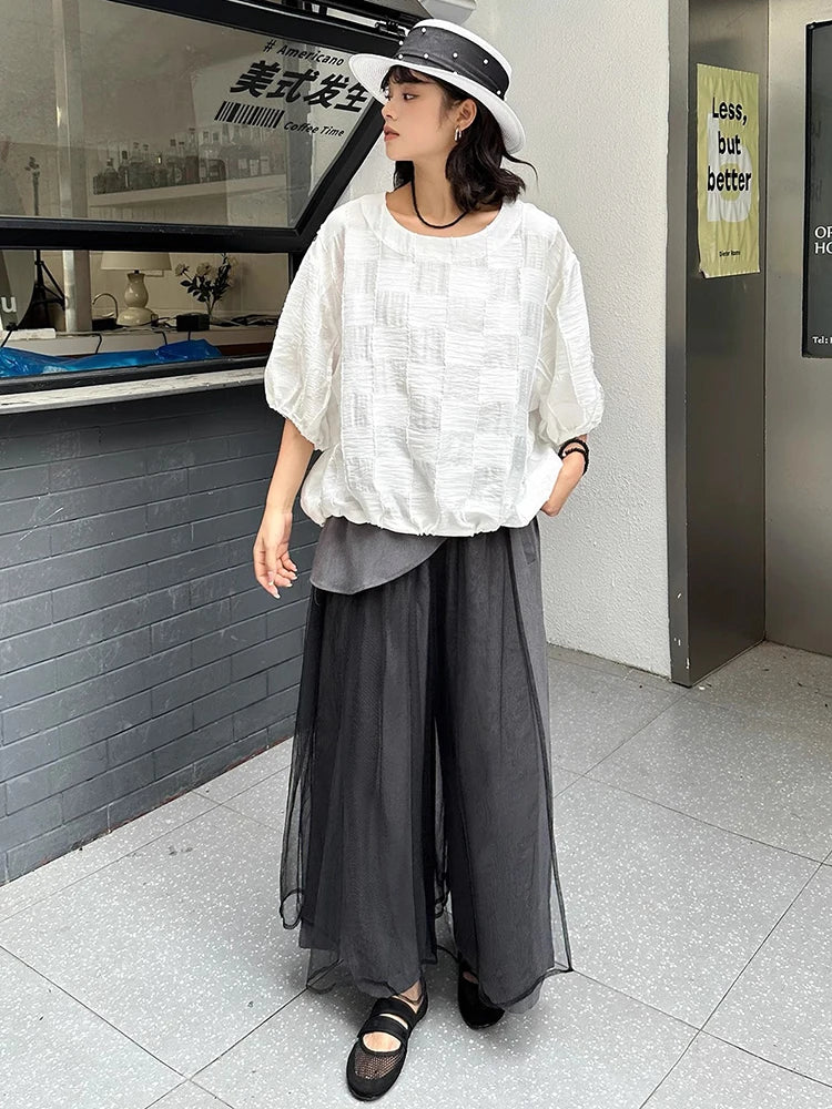 XITAO Patchwork Mesh Elastic Waist Female Pant Casual Loose Fitting A-line New Arrival Solid Color Summer Women Pant ZMY1343
