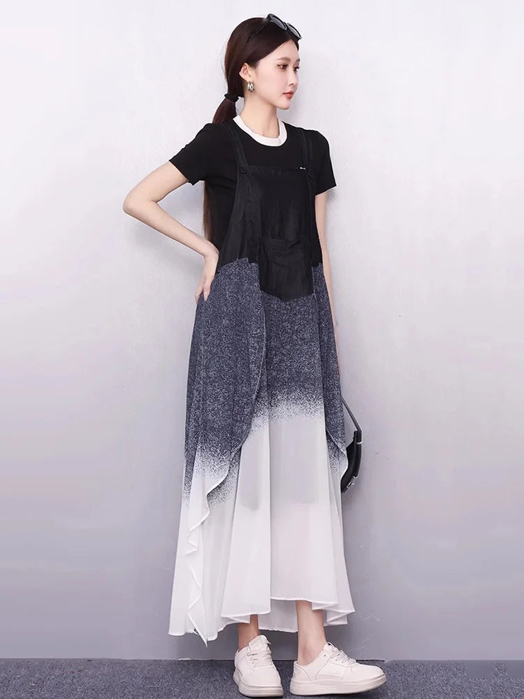 XITAO Patchwork Pocket Sleeveless Dress Loose Casual Gradient Slimming Personality Square Collar Summer Woman Dress ZMY1348