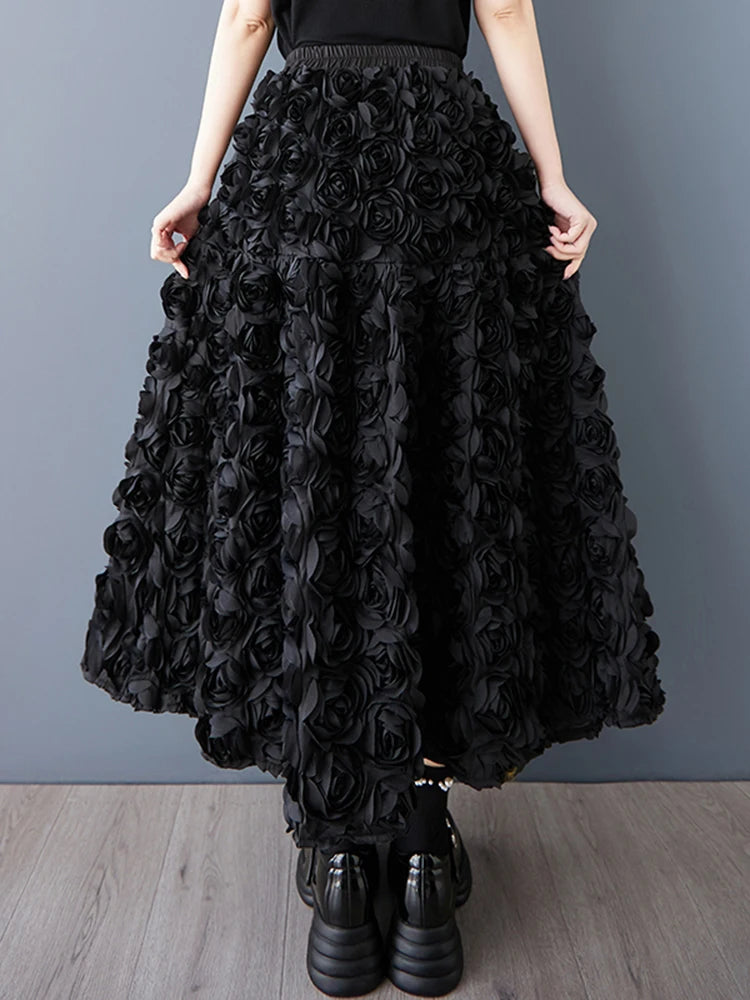 XITAO Loose Irregular Female Elastic Waist Skirt New Personality Flower Women Casual All-match Elastic Waist Skirt ZMY1067