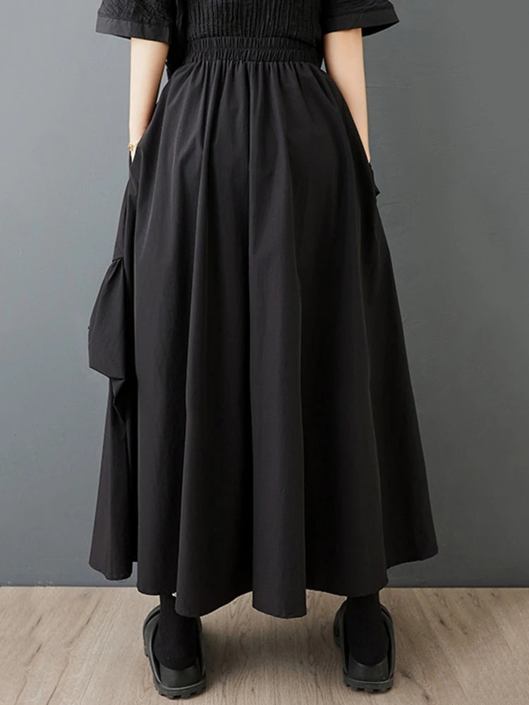 XITAO Patchwork Edible Tree Fungus Skirts Pocket Solid Color Elastic Waist A-line Loose Temperament Woman Skirts ZMY1252