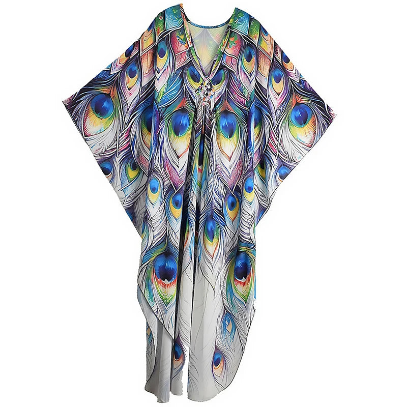 XITAO Irregular Cartoon Printing Bat Sleeve Dress Women Autumn Thin Beach V-neck Pullover Three Quarter Sleeve Dress GJ1206