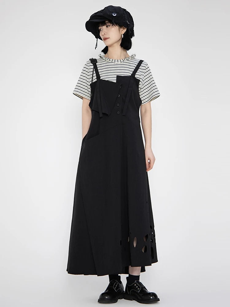 XITAO Hollow Out Sleeveless Irregular Dress Casual A-line Solid Color All-match Women Summer Temperament Slimming Dress HQQ2501