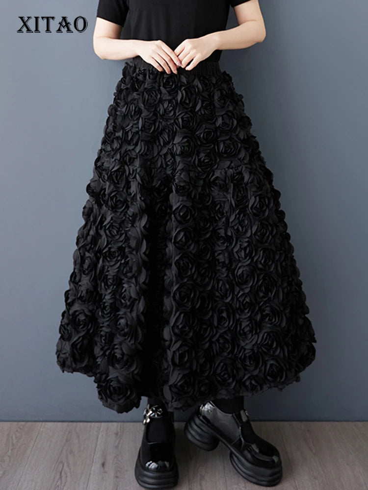 XITAO Loose Irregular Female Elastic Waist Skirt New Personality Flower Women Casual All-match Elastic Waist Skirt ZMY1067