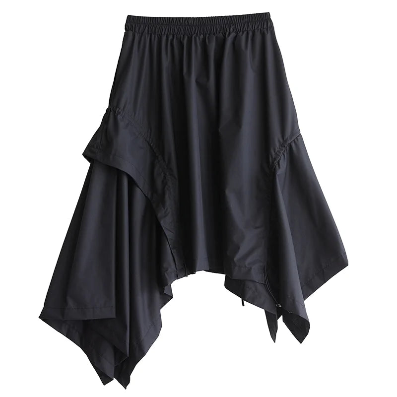 XITAO Asymmetric Drawstring Loose Skirt Solid Color Personality Women Trend Slimming Irregular Elastic Waist Skirt HQQ2442