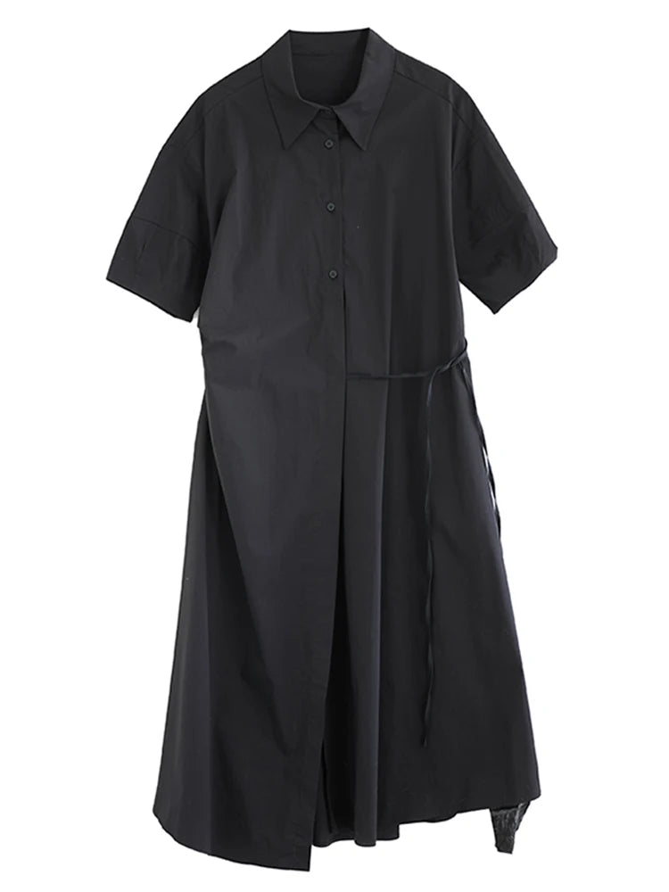 XITAO Loose Folds Vintage Shirt Dress Casual Patchwork Solid Color Temperament Slimming Women Simple Sweet Dress ZMY1068