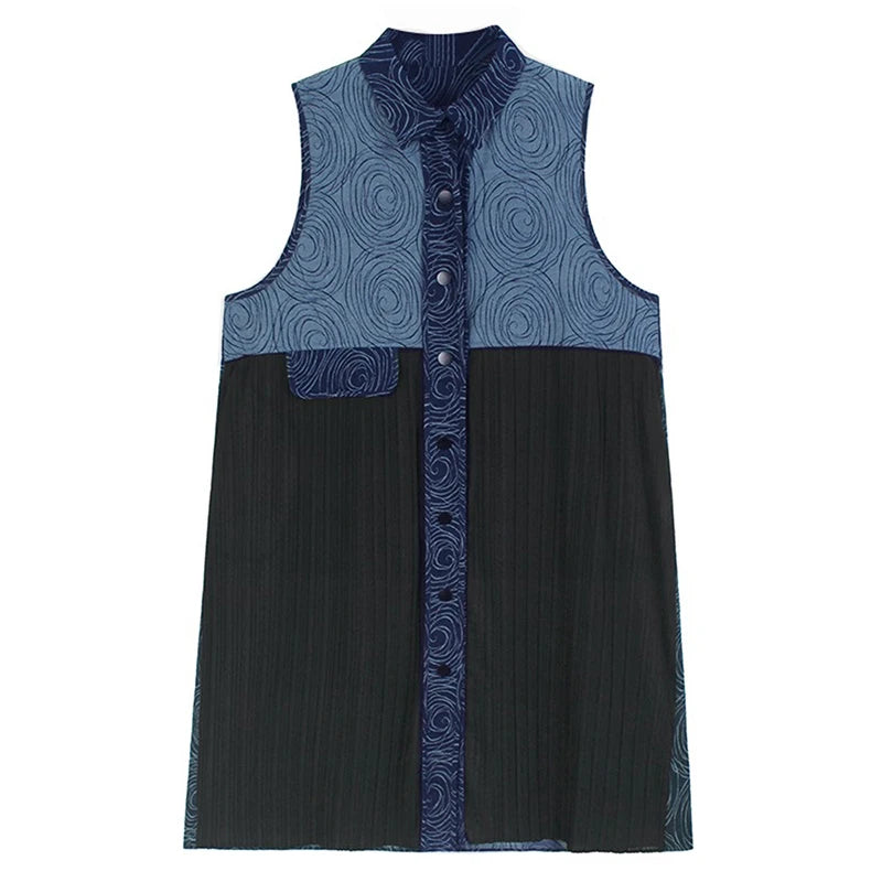 XITAO Casual Patchwork Sleeveless Dress Loose Fashion Irregular Folds Women Simple Temperament A-line Shirt Dress HQQ2439