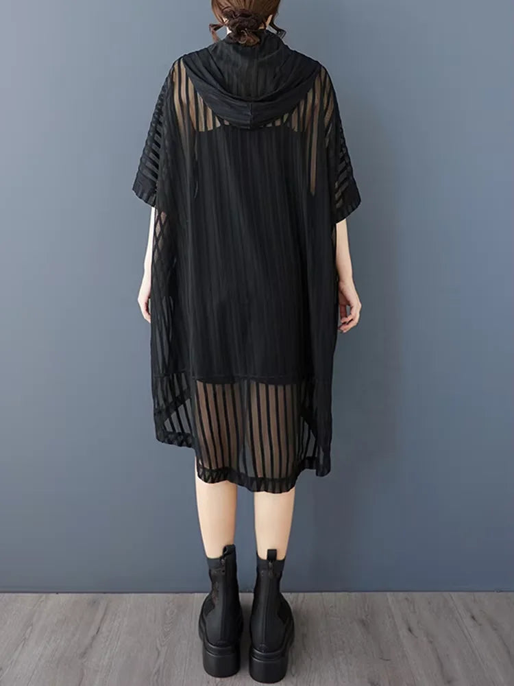 XITAO Hooded Zipper Half Sleeve Dress Casual A-line Loose Fitting Fashion Solid Color Simple New Summer Women Dress ZMY1182