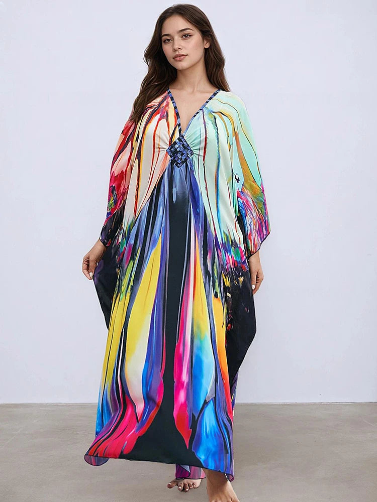 XITAO Contrast Color Print Dress Side Slit Loose Casual Temperament Pullover Loose Casual Slimming Summer Woman Dress GJ1167