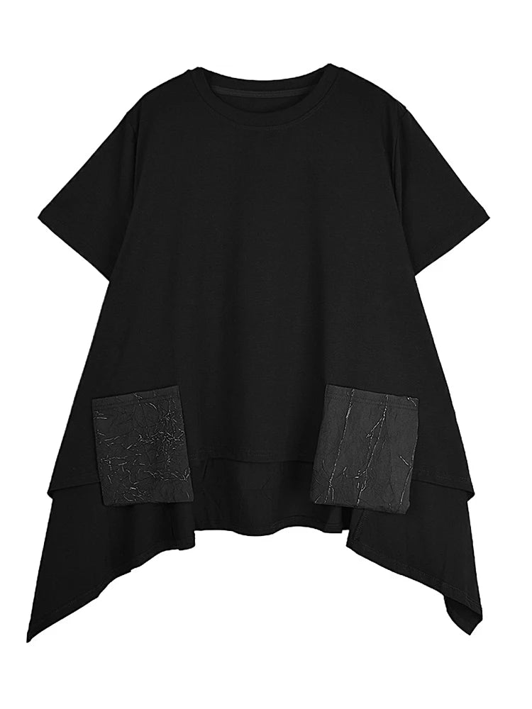 XITAO Pocket O-neck Half Sleeve T-shirt Casual Loose Fitting Leisure Contrast Color Fashion Simple Spring Women T-shirt GYX1568