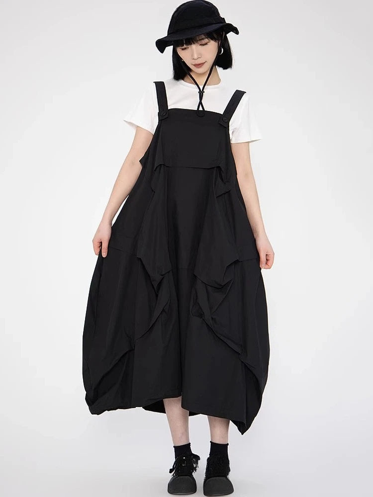 XITAO Personality Asymmetrical Hong Kong Female Dress Solid Color Square Collar Casual Spaghetti Strap Summer Dress ZMY1224
