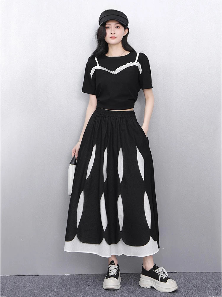 XITAO Patchwork Contrast Color A-line Skirt Casual Loose Fitting New Arrival Simple Fashion Leisure Summer Women Skirt GYX1618