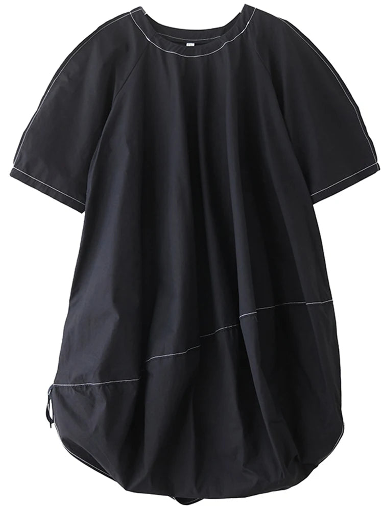 XITAO Irregular O-neck Solid Color Dress Half Sleeve Patchwork Casual New Arrival All-match Summer Woman Slimming Dress ZMY1357
