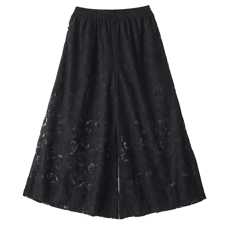 XITAO Mesh Pleated Elastic Waist Pant Casual Solid Color Loose Fitting New Arrival Wide Leg Slimming Summer Women Pant ZMY1232
