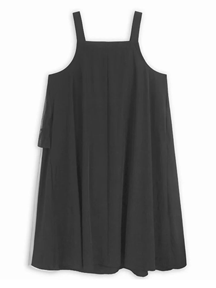 XITAO Asymmetrical Gauze Patchwork Dress Sleeveless Square Collar Solid Color Slimming All-match Summer Woman Dress ZMY1307