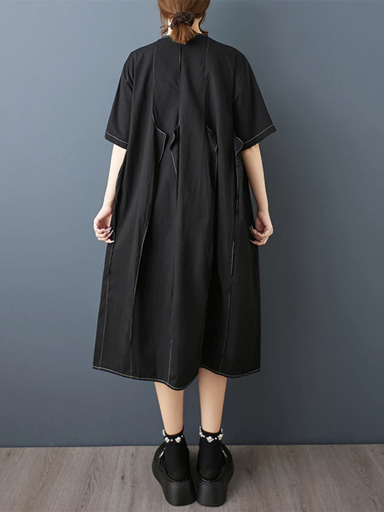 XITAO Asymmetrical Patchwork O-neck Dress Solid Color Short Sleeve Casual Slimming Pullover Simple Summer Woman Dress ZMY1358