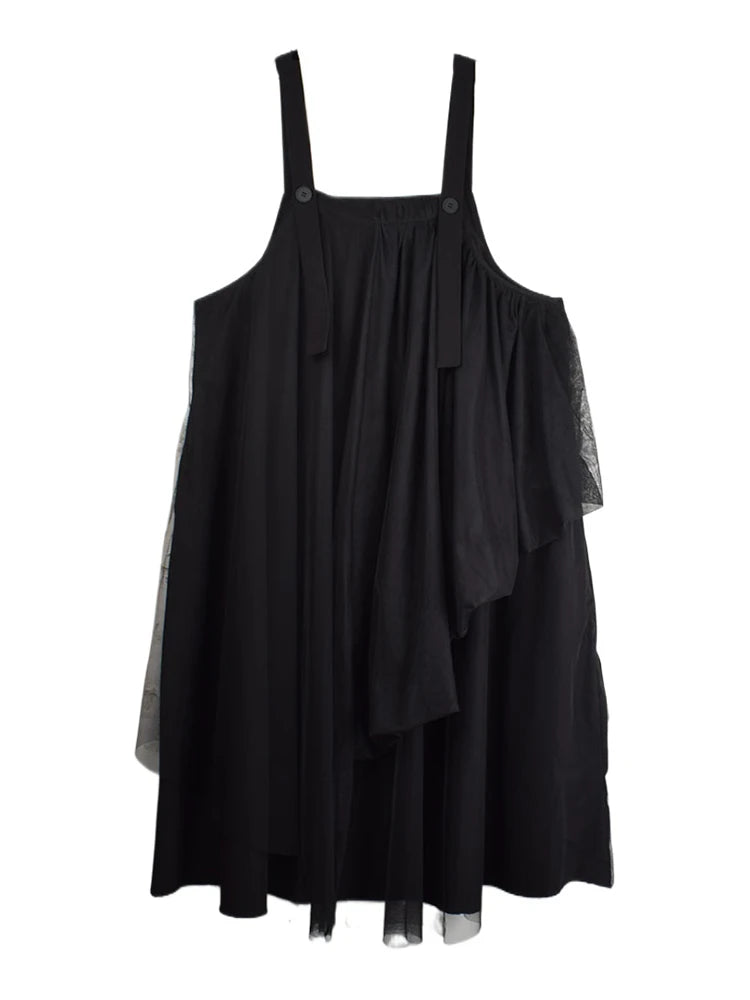 XITAO Gauze Irregular Solid Color Straps Dress Patchwork Turn-down Collar Sleeveless Casual Slimming Summer Woman Dress ZMY1295