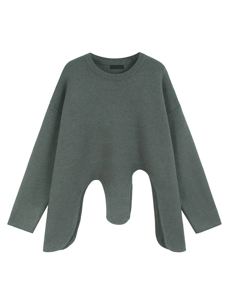 XITAO Asymmetric O-neck Pullover Female Sweaters Trend Irregular Hem Women Long Sleeve All-match Loose Slimming Top GMM1314