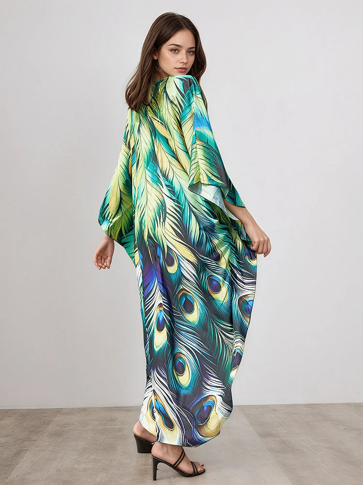 XITAO Personality Print Cartoon Thin Dress Women Summer Beach Style Bat Sleeve Loose Pullover A-line Women Dress GJ1211