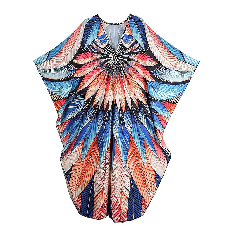 XITAO Contrast Color Print Patchwork Batwing Sleeve Dress Pullover Loose Slimming Casual Ankle-length Summer Women Dress GJ1142