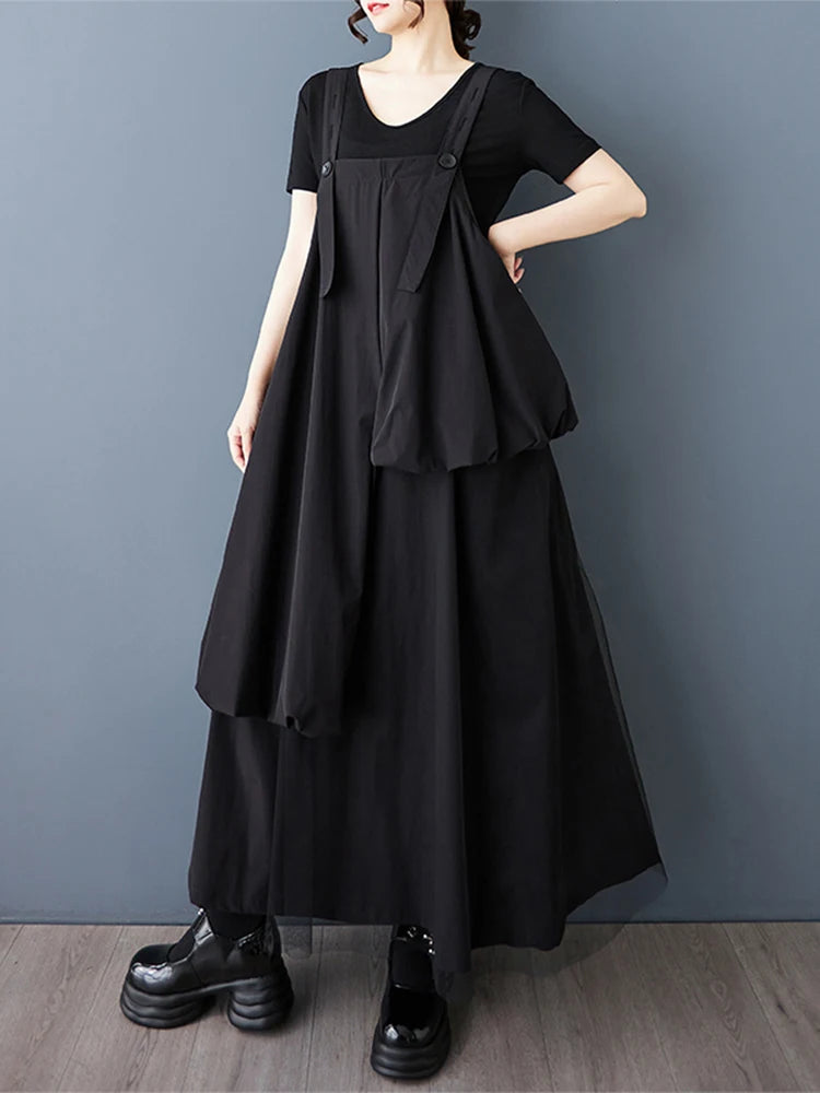 XITAO Irregular Patchwork Dress Simple All-match Temperament Women Solid Color Slimming Elegant Suspenders Dress HQQ2461