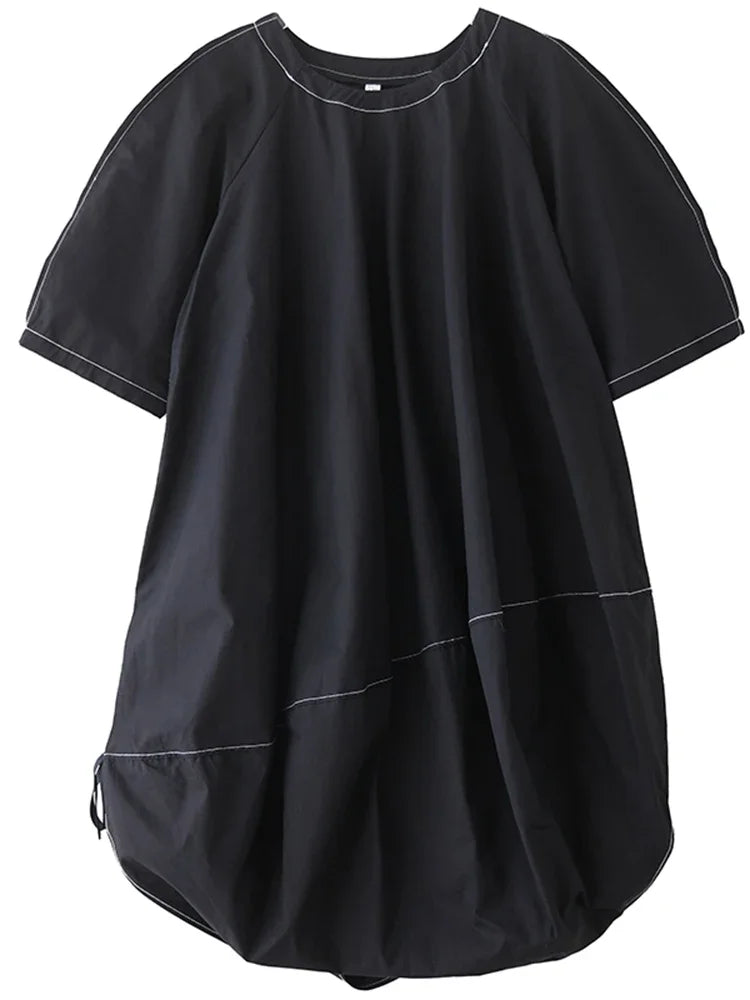 XITAO Asymmetrical O-neck Pullover Dress Solid Color Half Sleeve Patchwork Loose Slimming Casual All Match Women Dress ZMY1391