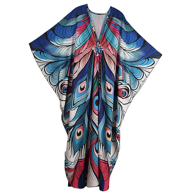 XITAO Summer Beach Style Women Dress Casual Loose V-neck Pullover Three Quarter Sleeve Female Thin Print Fashion Dress GJ1213