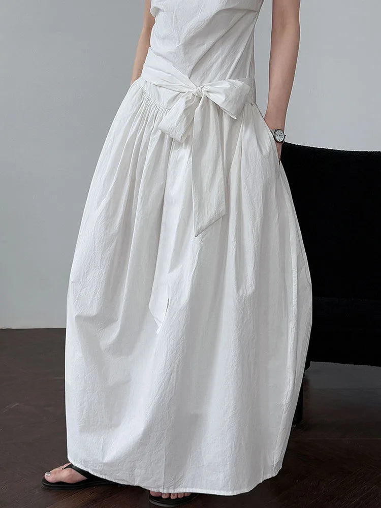 XITAO Drawstring Pleated Loose Dress O-neck Temperament Sleeveless Solid Color Simple Slim All-match Summer Woman Dress ZMY1289