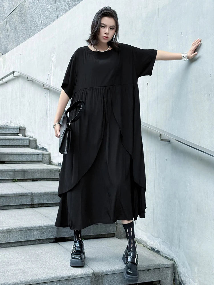 XITAO Asymmetrical Solid Color Dress O-neck Short Sleeve Slimming New Arrival Pullover Loose Casual Summer Woman Dress ZMY1378