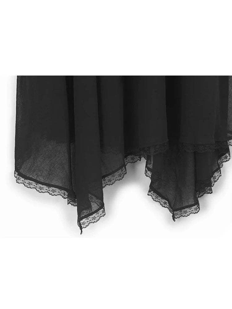 XITAO Irregular Embroidered Flares Dress Short Sleeve Lace Patchwork Women Summer Solid Color A-line Temperament Dress ZMY1341