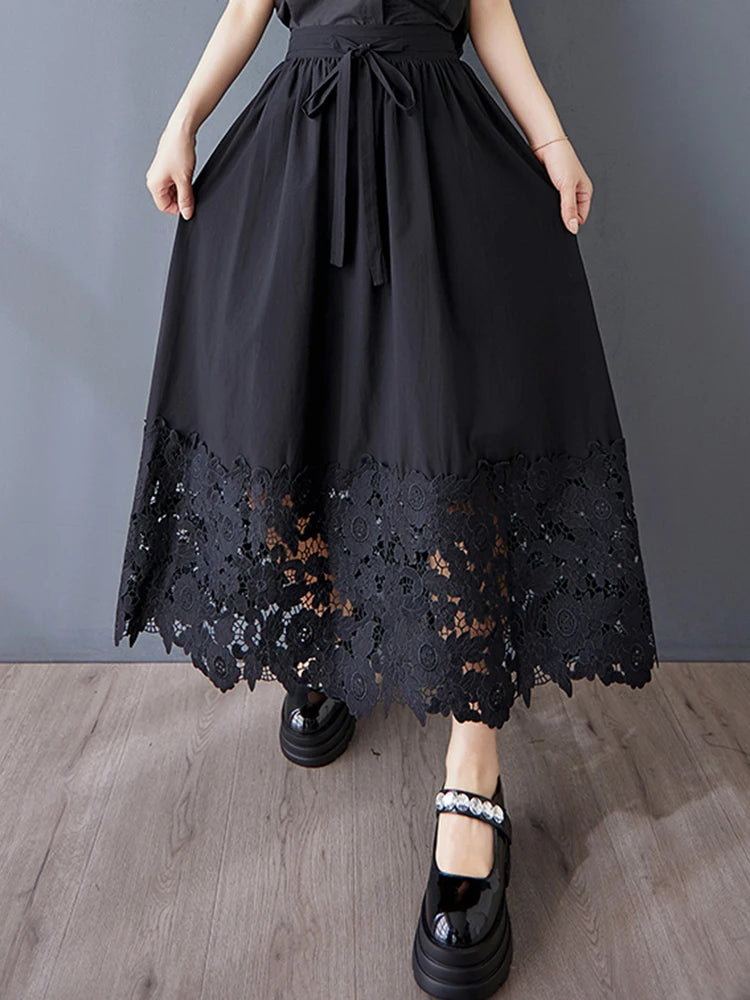 XITAO Irregular Hollow Out Skirt Casual Solid Color All-match Women Simple Fashion Temperament A-line Slimming Skirt GYX1587