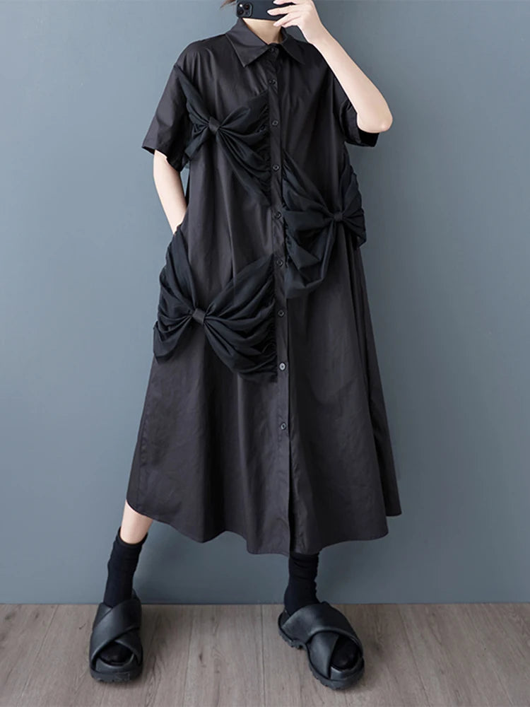 XITAO Patchwork Mesh Single Breasted Dress Turn-down Collar Half Sleeve Leisure New Arrival Sweet Simple Women Dress GYX1565