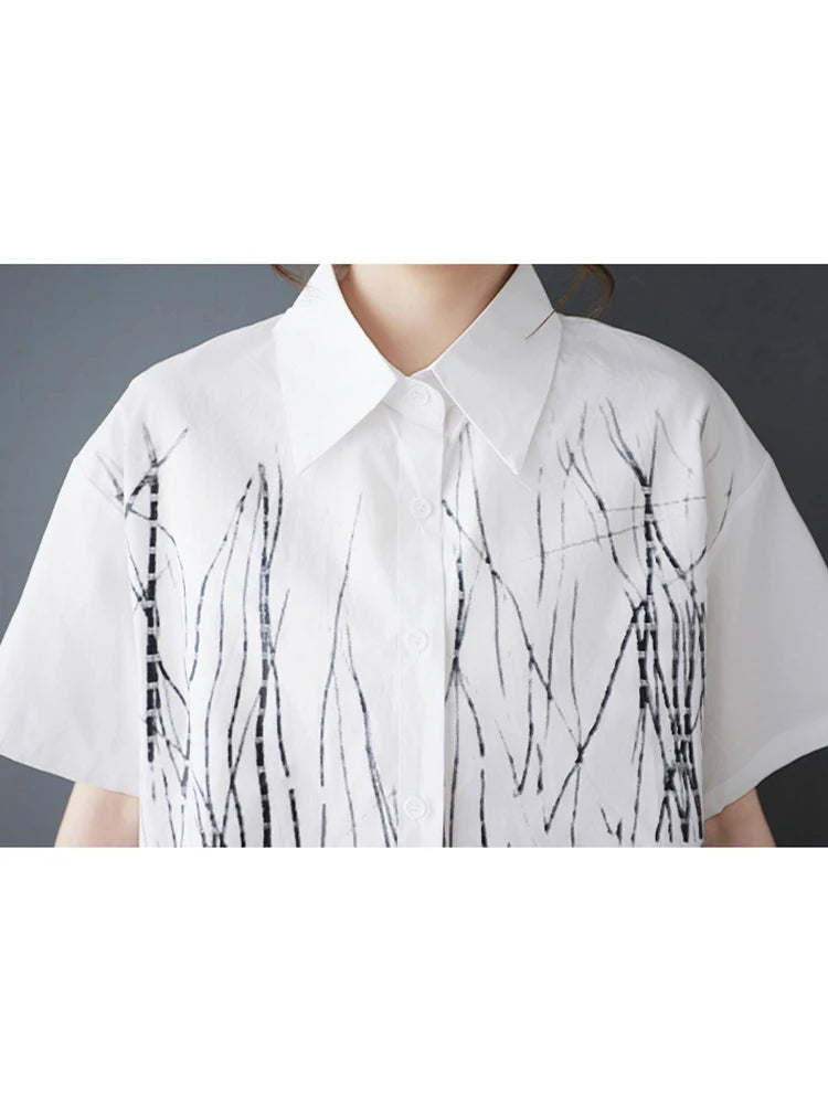 XITAO Single Breasted Print Lapel Shirt Casual Half Sleeve Turn-down Collar Vintage Solid Color Slimming Women Blouse GYX1532