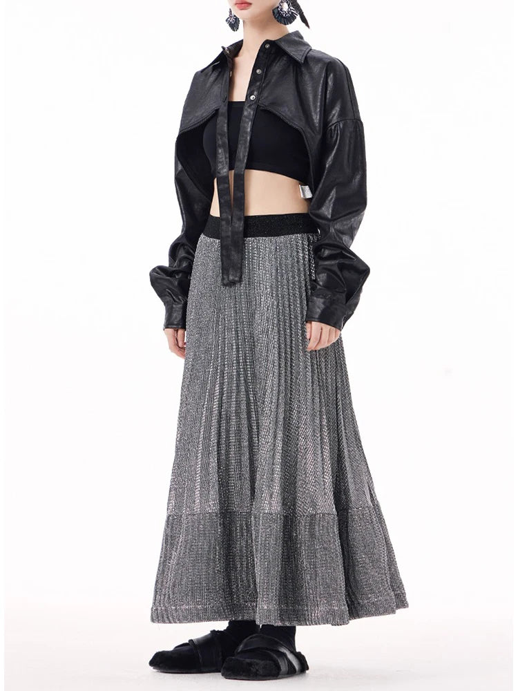 XITAO Ruffles Elastic Waist A-line Skirt Casual Solid Color Vintage Hong Kong New Simple Fashion Spring Women skirt GYX1518