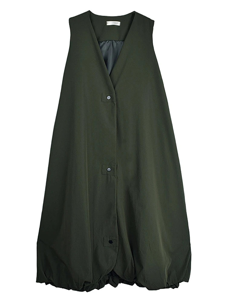 XITAO Bud Single Breasted V-neck Sleeveless Dress Casual Solid Color A-line Mid-calf New Leisure Summer Women Dress GYX1558
