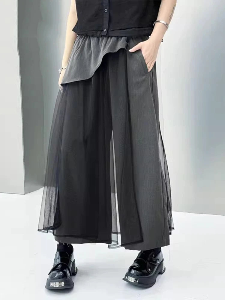 XITAO Mesh Casual Wide Legs Pant Loose Fitting Slim Elastic Waist Slim Patchwork Solid Color Fashion Spring Female Pant ZMY1342