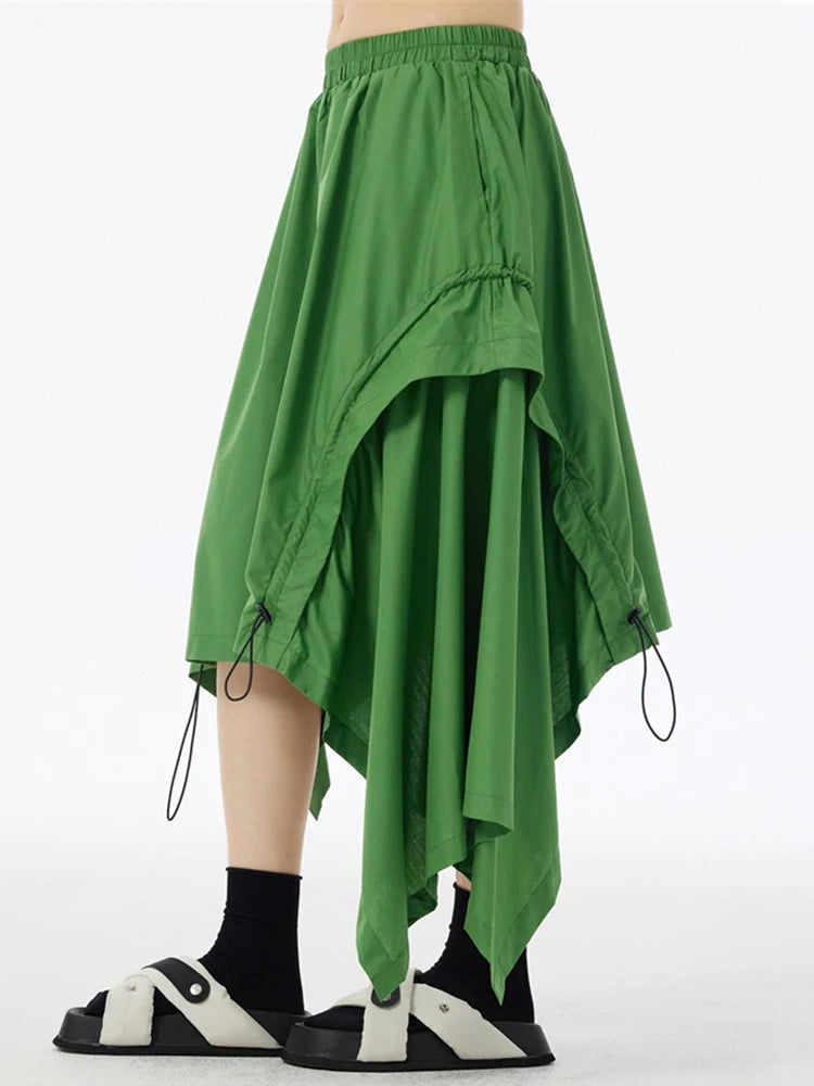 XITAO Asymmetric Drawstring Loose Skirt Solid Color Personality Women Trend Slimming Irregular Elastic Waist Skirt HQQ2442