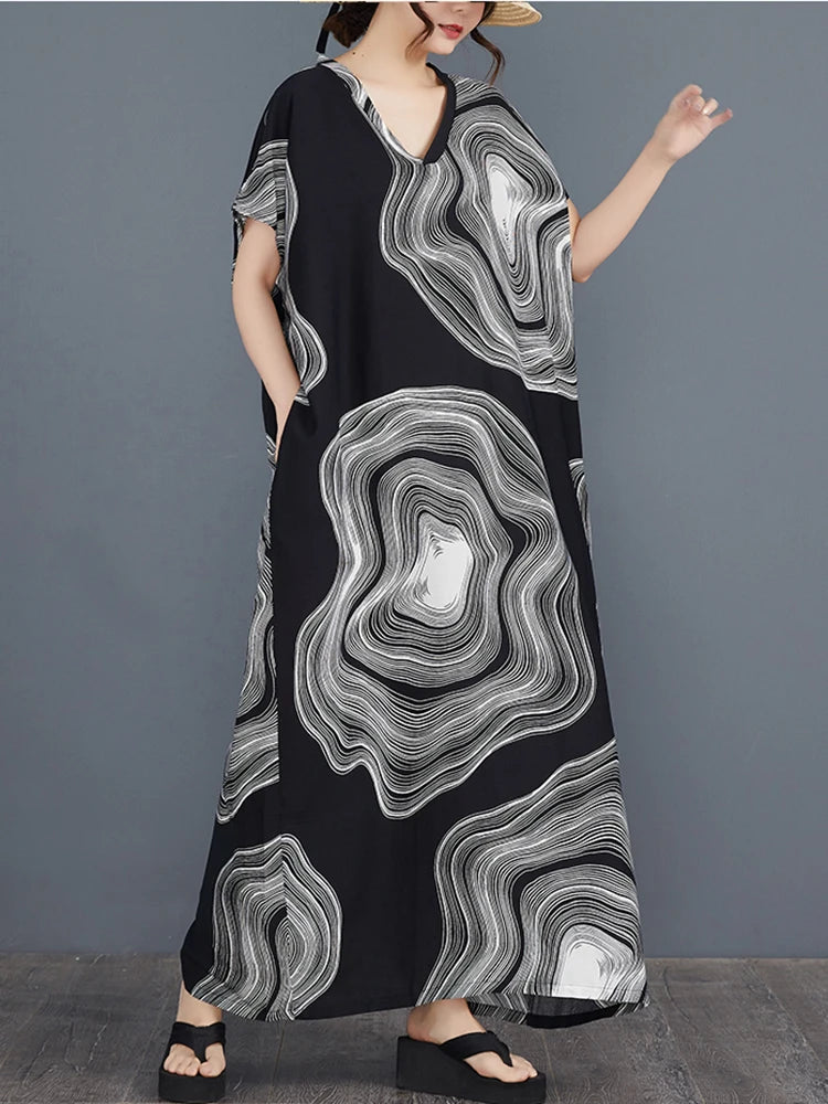 XITAO Batwing Sleeve A-line Print Dress Short Sleeve Casual Simple Personality Loose Fitting Summer Female Dress ZMY1154