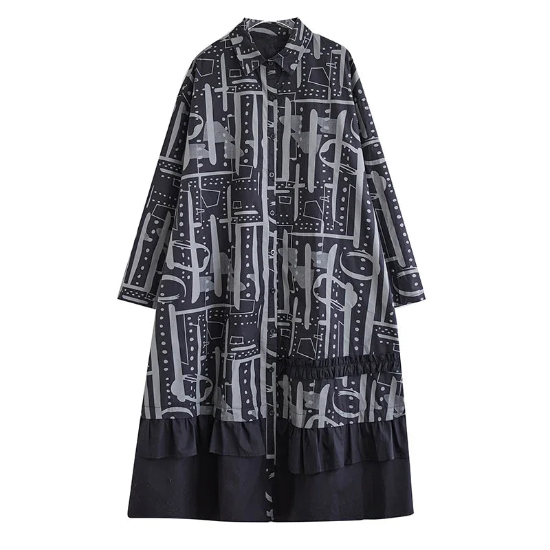 XITAO Irregular Print Shirt Dress Fashion Edible Tree Fungus Patchwork Women spring summer New Arrival Loose Dress CX1028