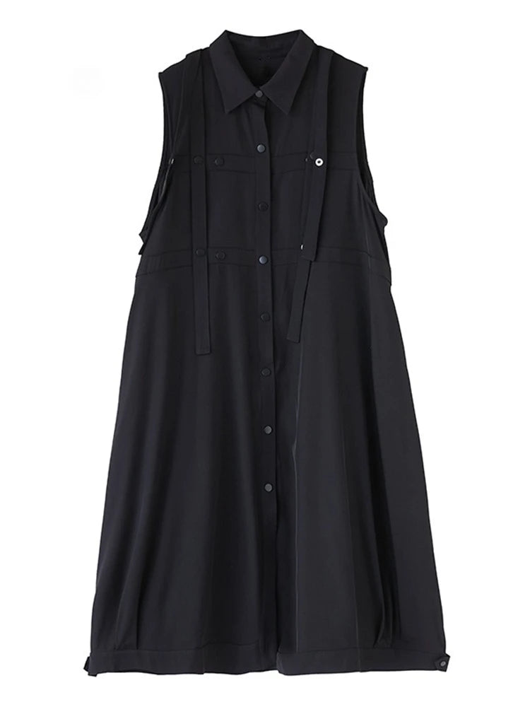 XITAO Single Breasted Sleeveless Dress Turn-down Collar Casual New Arrival Button Ribbon New Arrival Summer Women Dress ZMY1046